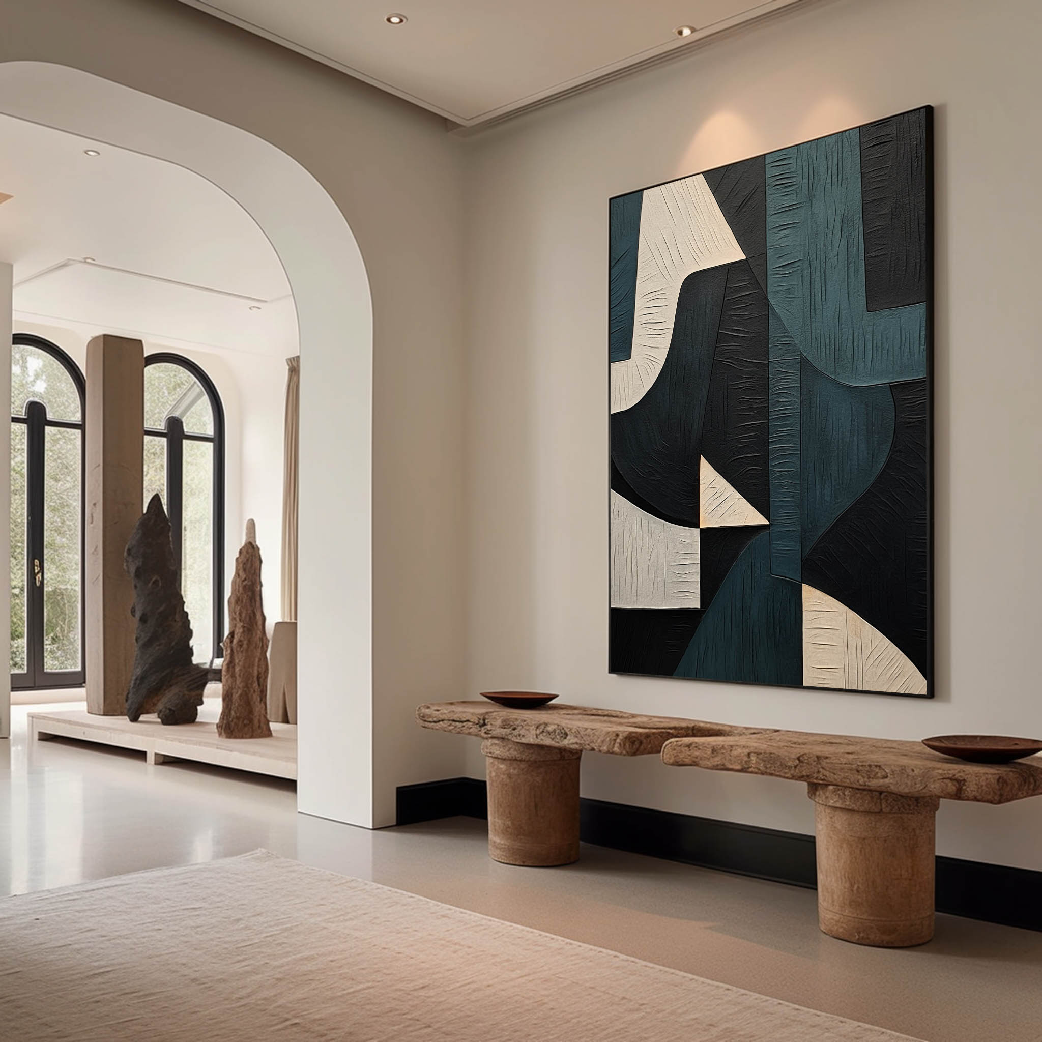 Dark Green Abstract Wabi-Sabi Wall Art #TX001