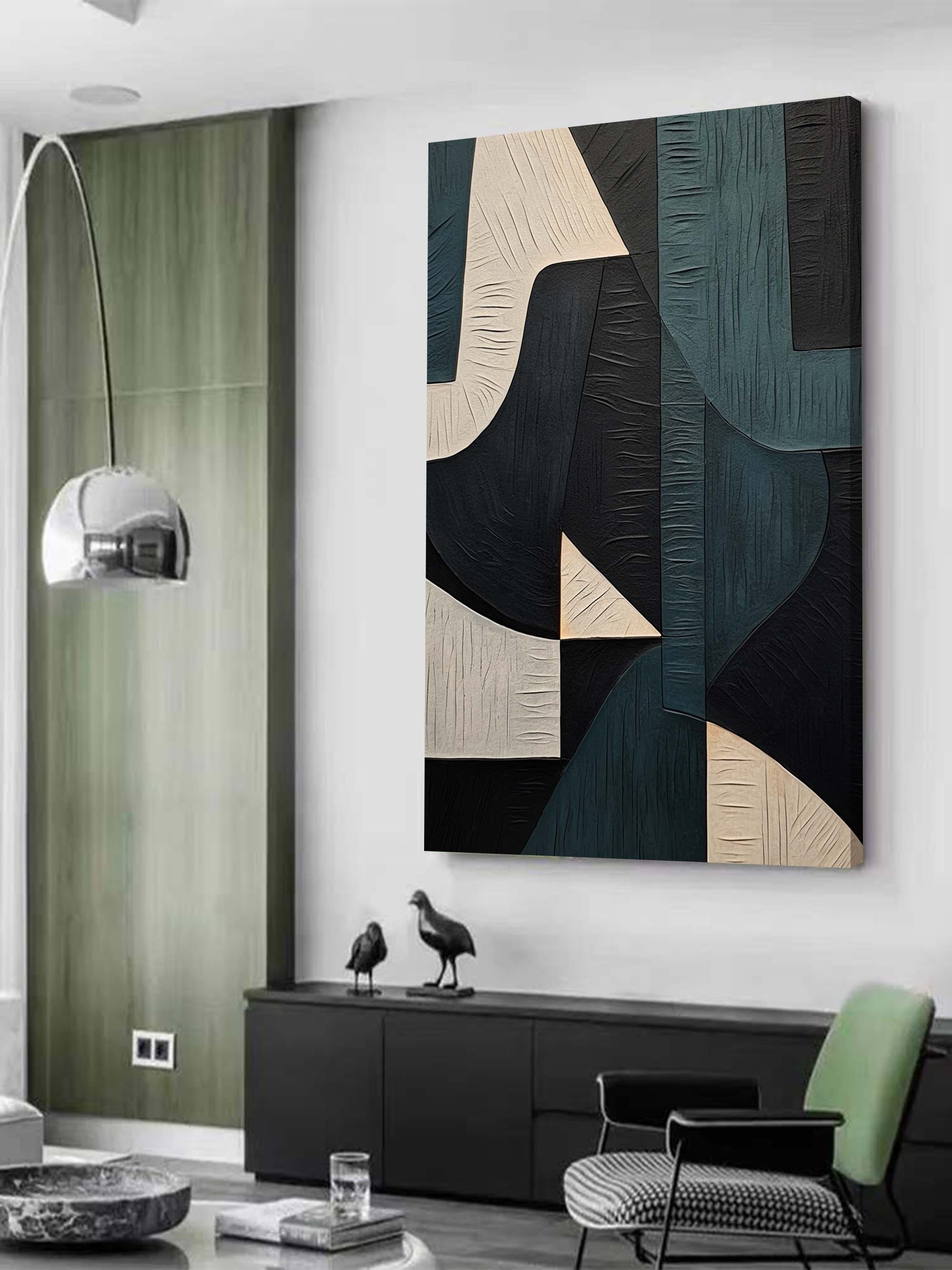 Dark Green Abstract Wabi-Sabi Wall Art #TX001